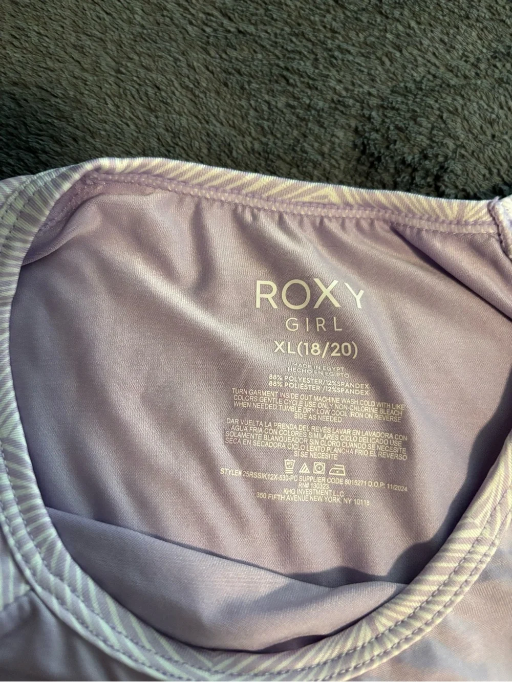 Roxy Teenage Girl Lilac Long-Sleeve Rashguard Set with Patterned Bikini 18-20